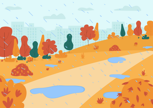 Rain in park  Illustration