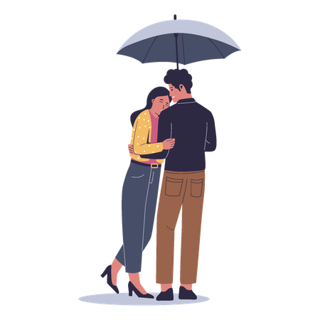 Rain protection couple with umbrella  Illustration