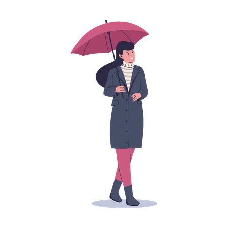 Rain protection women with umbrella  Illustration