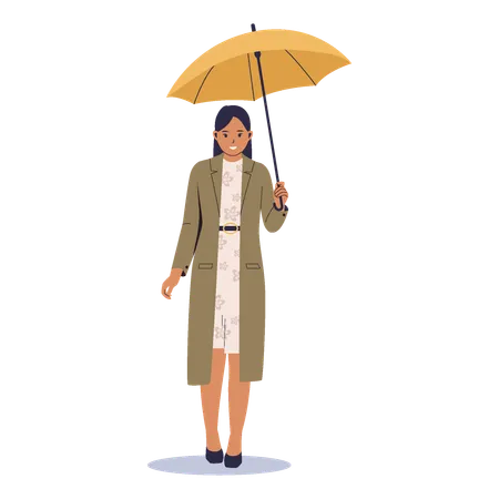 Rain protection women with umbrella  Illustration