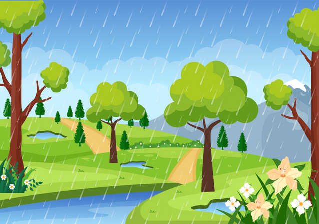 Rain Storm in forest  Illustration