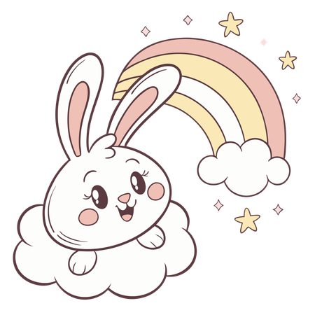 Rainbow Bunny & Clouds  Illustration