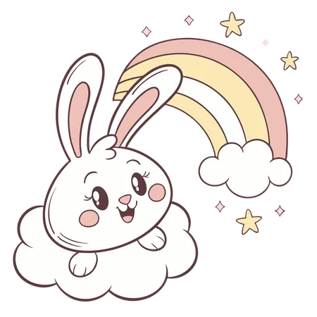 Rainbow Bunny & Clouds  Illustration