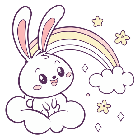 Rainbow Bunny & Clouds  Illustration