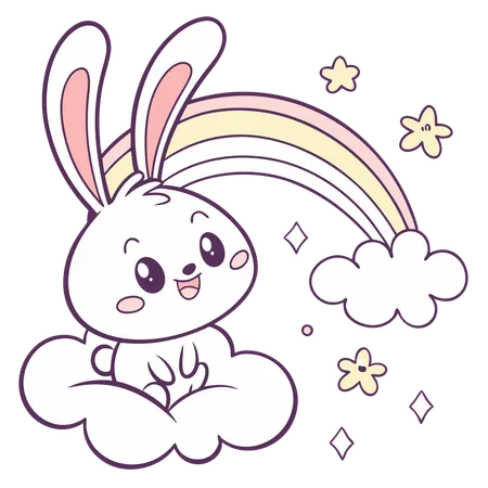 Rainbow Bunny & Clouds  Illustration