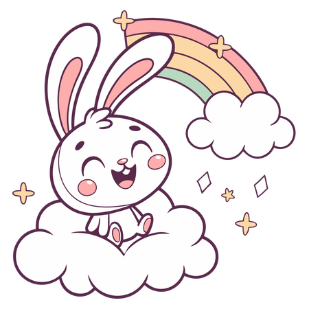 Rainbow Bunny & Clouds  Illustration