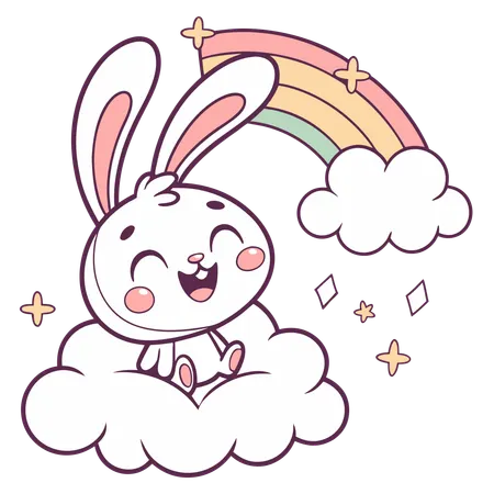 Rainbow Bunny & Clouds  Illustration