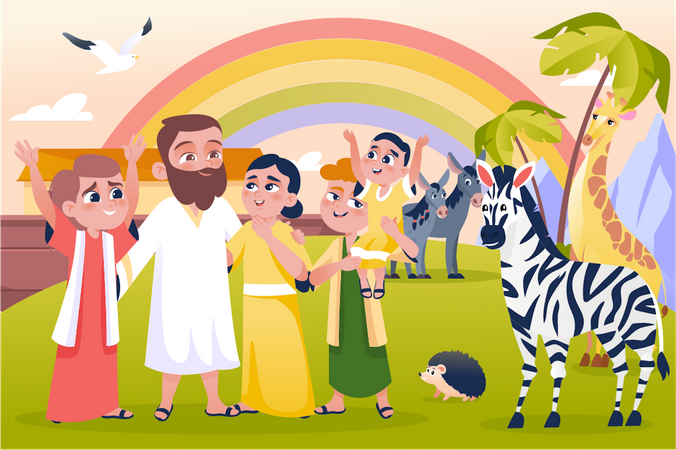 Rainbow in the meadow  Illustration