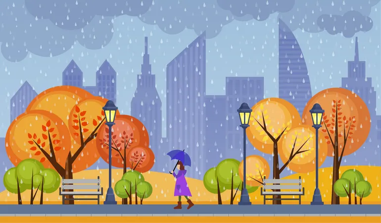Raining in city  Illustration