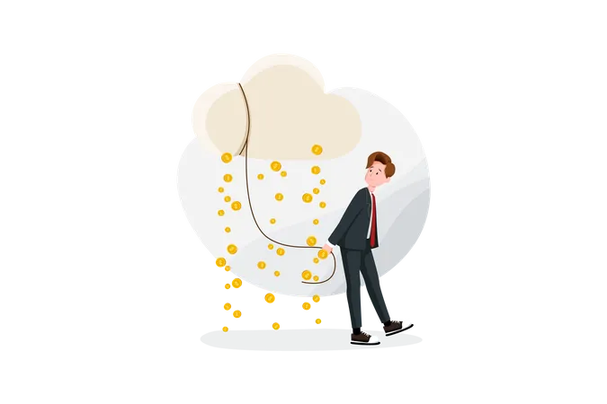 Businessman Cloud And Money Rain Illustration