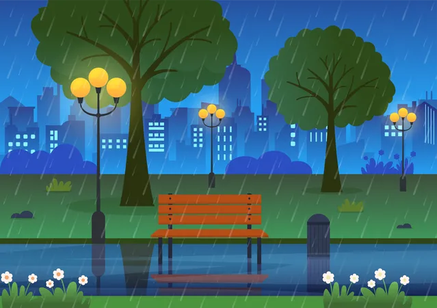 Raining park Illustration