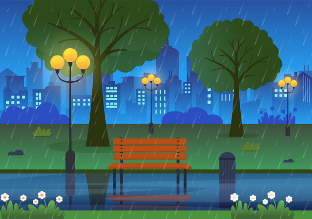 Raining park  Illustration