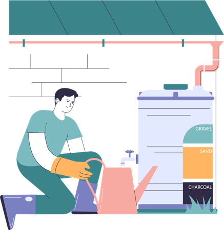 Rainwater is used by man  イラスト