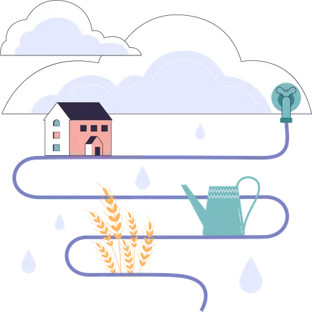 Rainwater is used in home  イラスト