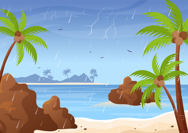 Rainy beach Illustration