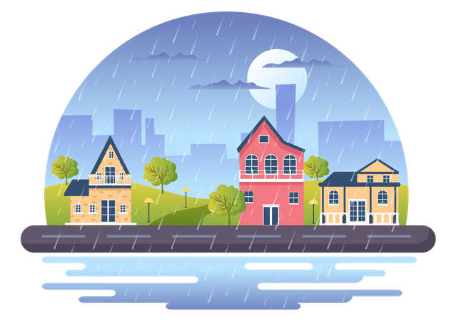 Rainy Cityscape Illustration