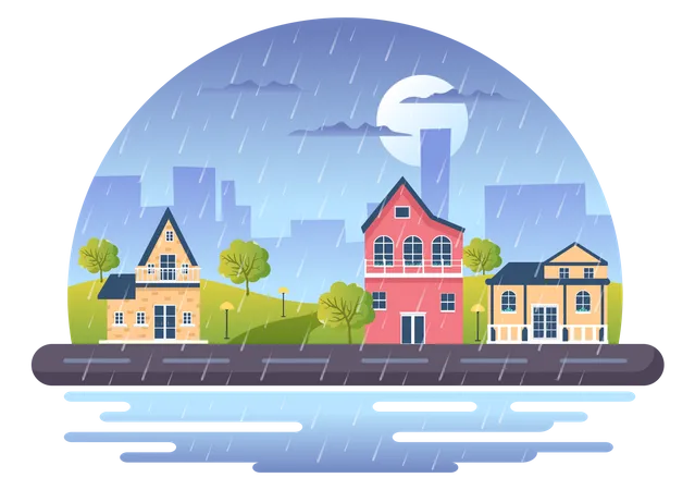 Rainy Cityscape Illustration