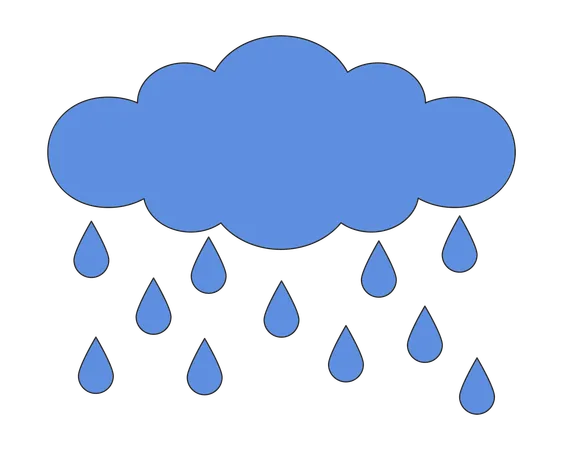 Rainy Cloud Raindrops Dripping 2 D Linear Cartoon Object Shower Rainfall Dropping Isolated Line Vector Element White Background Cloudscape Water Drops Falling Color Flat Spot Illustration Illustration