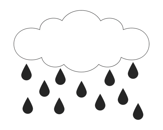 Rainy Cloud Raindrops Dripping Black And White 2 D Line Cartoon Object Shower Rainfall Dropping Isolated Vector Outline Item Cloudscape Water Drops Falling Monochromatic Flat Spot Illustration Illustration