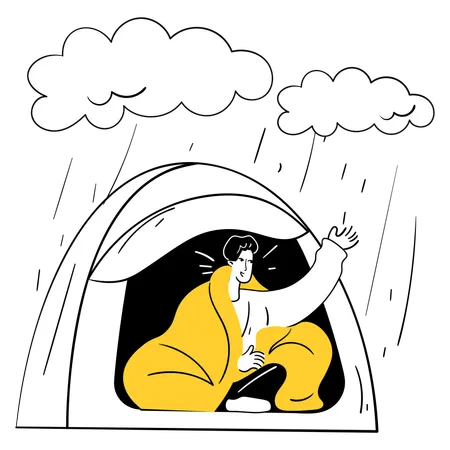 雨の日のキャンプ  イラスト