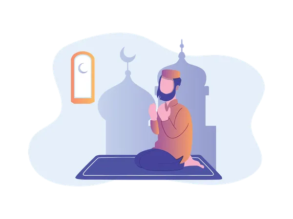 Raising Hands In Dua Concept Muslim Sitting On Prayer  Illustration