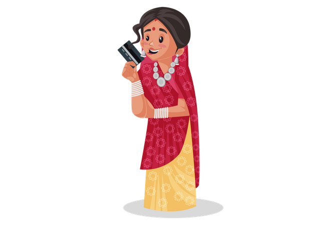 Rajasthani female holding bank card Illustration