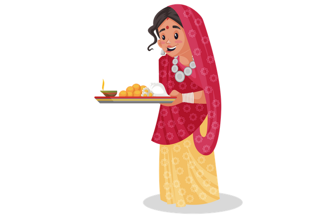 Rajasthani-Frau verehrt Gott  Illustration