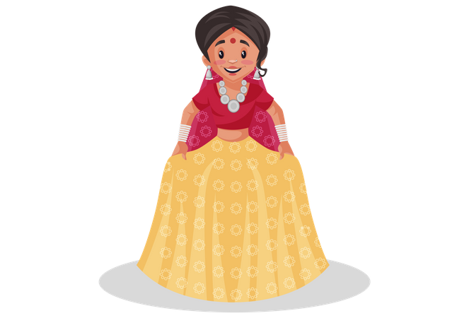 Rajasthani Frau zeigt ihr Kleid  Illustration