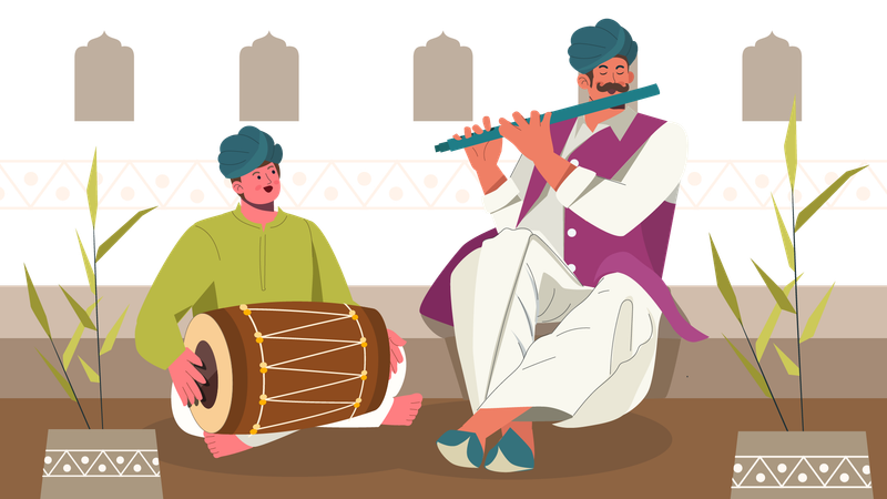 Rajasthani man playing classical music  Illustration