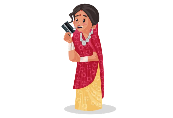 Mujer Rajasthani con tarjeta bancaria  Ilustración