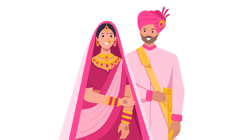 Pareja de Rajasthani posando para una foto  Ilustración