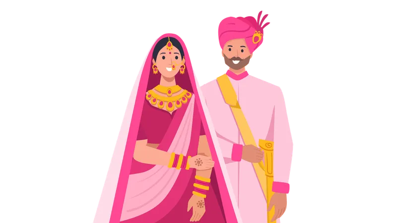 Pareja de Rajasthani posando para una foto  Ilustración