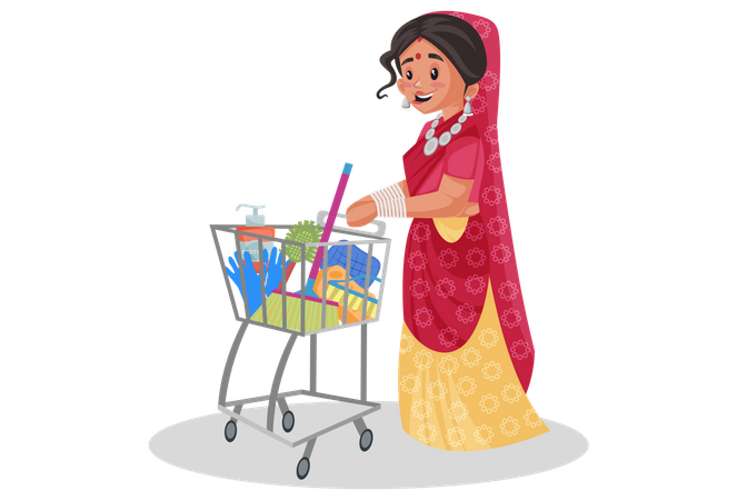 Rajasthani woman doing shopping Illustration