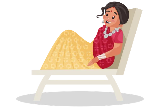 Rajasthani woman sitting on relaxing chair  Illustration
