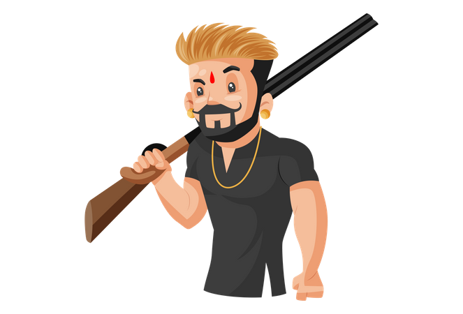 Rajput boy holding the gun in hand  Illustration