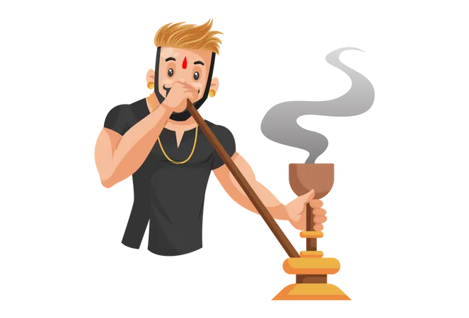 Rajput boy is smoking hookah  Illustration