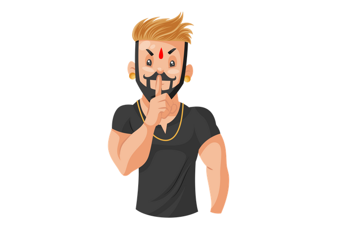 Rajput boy with silence sign  Illustration