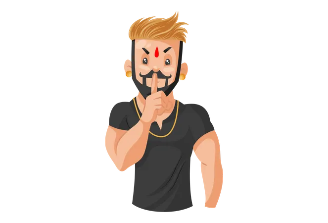 Rajput boy with silence sign  Illustration