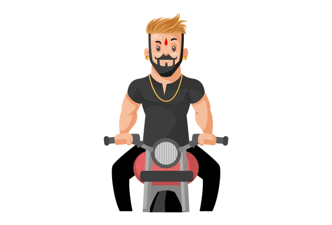 Rajput man riding a motorcycle  Illustration
