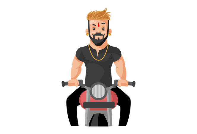 Rajput man riding a motorcycle  Illustration