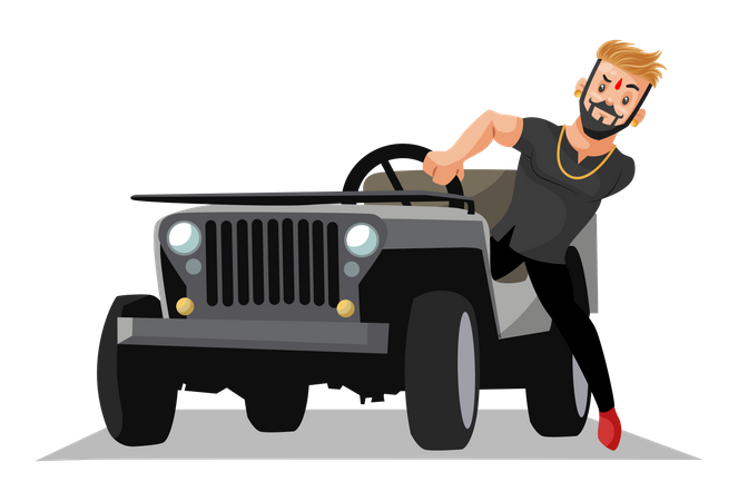 Rajput standing with the jeep  Illustration