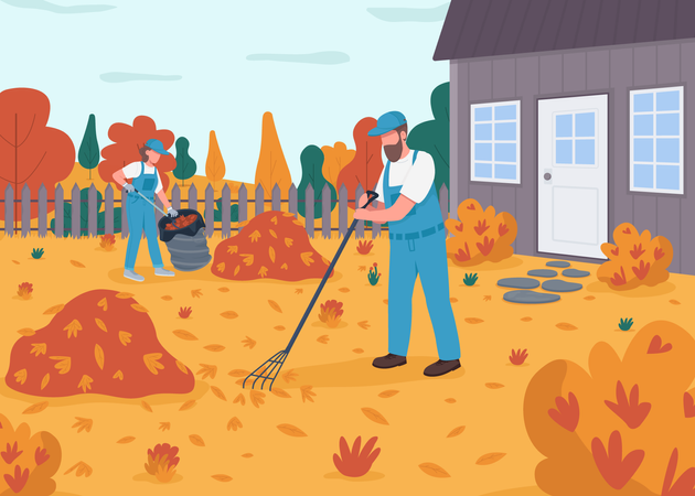 Raking leaves  Illustration