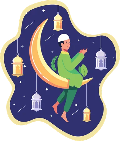 Menino do Ramadã fazendo oração muçulmana  Ilustração