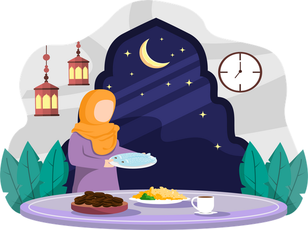 Ramadan dinner Illustration