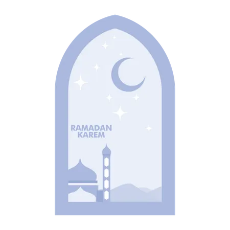 Ramadan Kareem com Mesquita e Lua Crescente  Ilustração