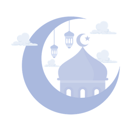 Ramadán Kareem con luna creciente  Ilustración