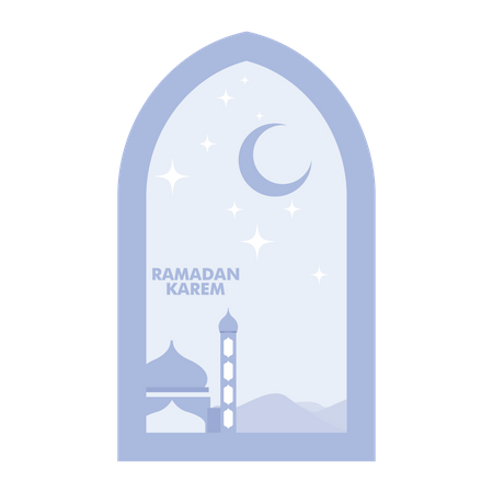 Ramadán kareem con mezquita y luna creciente  Ilustración
