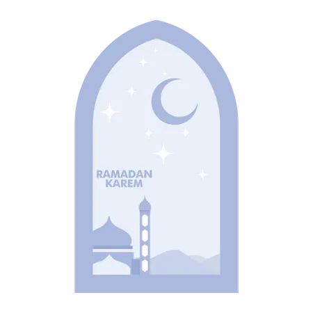 Ramadán kareem con mezquita y luna creciente  Ilustración