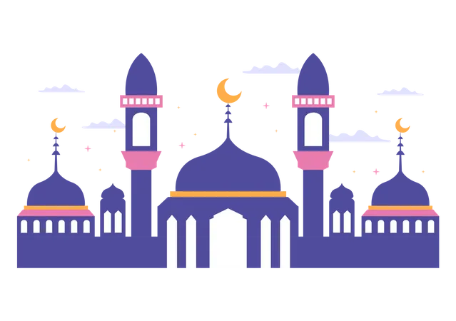 Ramadan Kareem Mit Moschee Laternen Und Mond Auf Flachem Hintergrund Vektorgrafik Fur Den Religiosen Feiertag Islamisches Eid Fitr Oder Adha Fest Banner Oder Poster Illustration