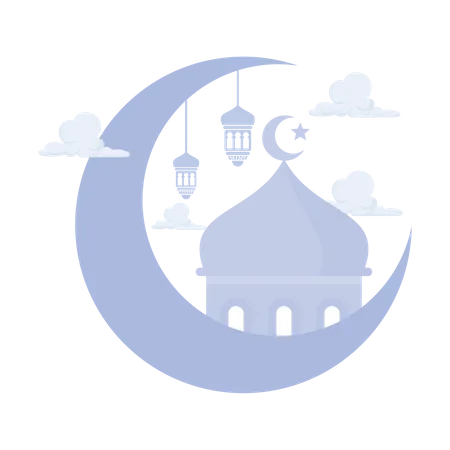 Ramadan Kareem with Crescent moon Illustration